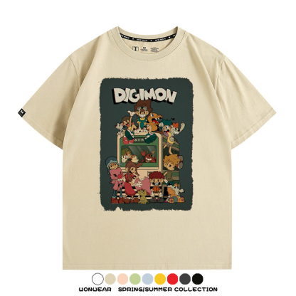 數碼寶貝動漫卡通童年復古周邊上衣純棉短袖T恤衫夏季男寬鬆百搭