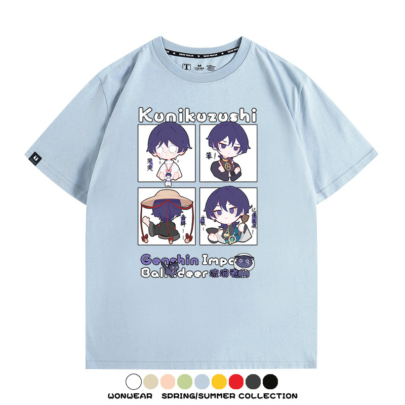 原神遊戲散兵可莉芙寧娜胡桃可愛Q版二次元周邊夏男純棉T恤衫短袖