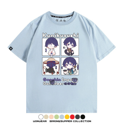 原神遊戲散兵可莉芙寧娜胡桃可愛Q版二次元周邊夏男純棉T恤衫短袖