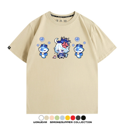 原神遊戲水神芙寧娜芙卡洛斯Q版可愛周邊短袖夏季純棉男潮T恤百搭