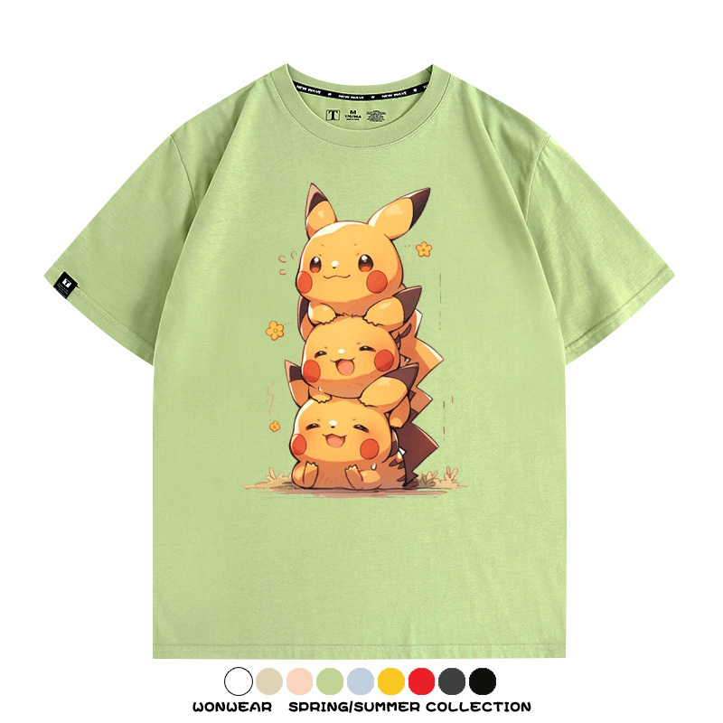 寶可夢皮卡丘可愛疊疊樂 親子情侶裝寬鬆短袖T
