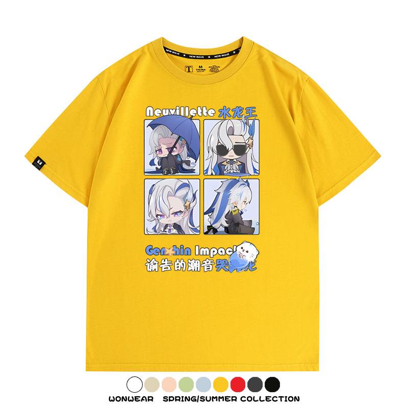 原神遊戲散兵可莉芙寧娜胡桃可愛Q版二次元周邊夏男純棉T恤衫短袖