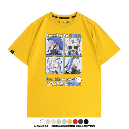 原神遊戲散兵可莉芙寧娜胡桃可愛Q版二次元周邊夏男純棉T恤衫短袖