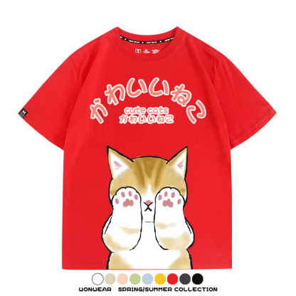 日系印花貓貓復古卡通 親子情侶裝寬鬆短袖T