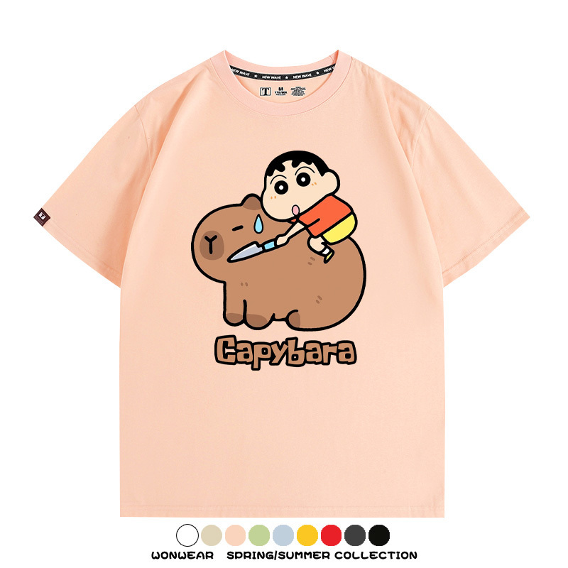 蠟筆小新卡皮巴拉水豚 親子情侶裝寬鬆短袖T