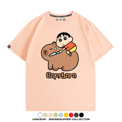 蠟筆小新卡皮巴拉水豚 親子情侶裝寬鬆短袖T