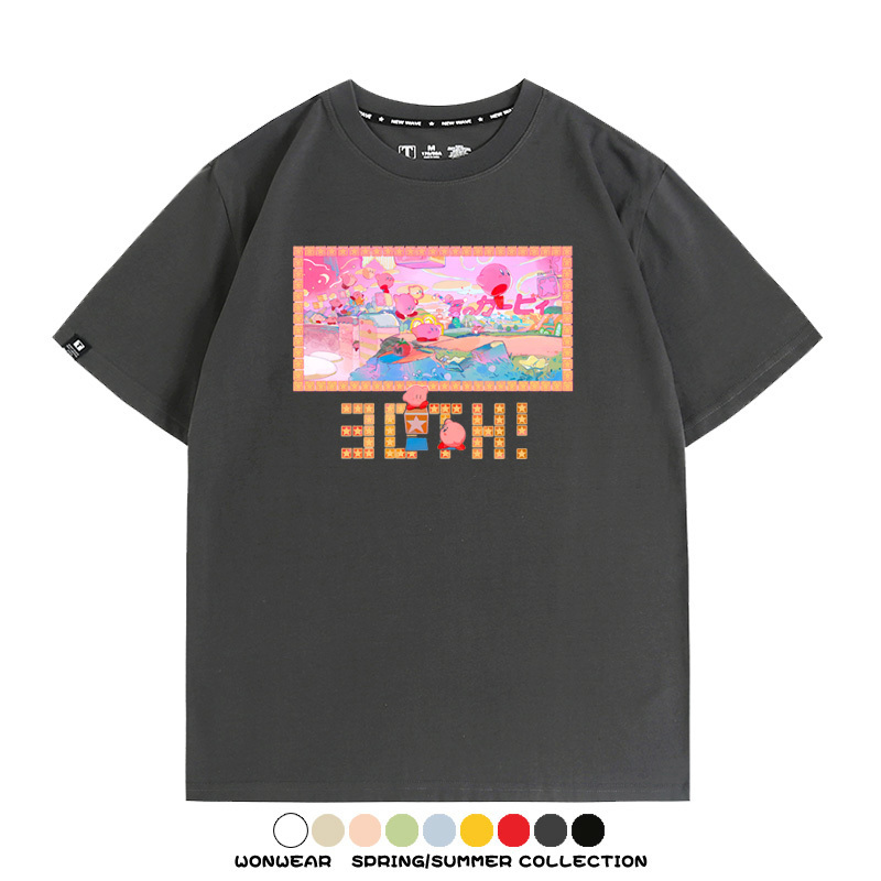 星之卡比任天堂周邊粉色惡魔可愛卡通T恤衫夏季男潮純棉短袖上衣