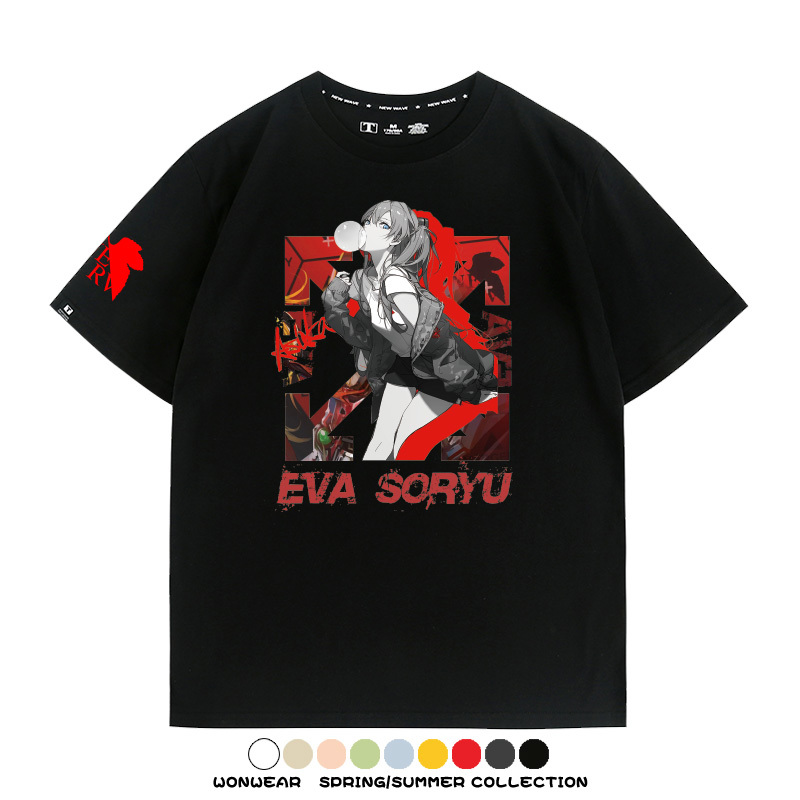 明日香日系潮牌聯名短袖動漫EVA周邊落肩純棉T恤夏青少年情侶上衣