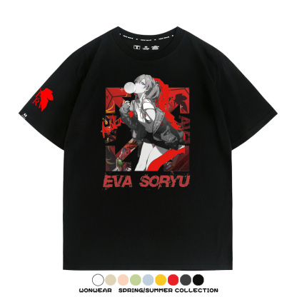 明日香日系潮牌聯名短袖動漫EVA周邊落肩純棉T恤夏青少年情侶上衣