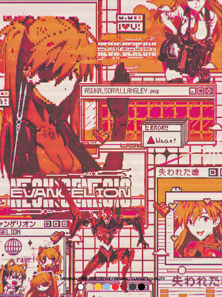 像素風復古EVA動漫明日香潮牌周邊純棉短袖上衣T恤衫夏季寬鬆百搭