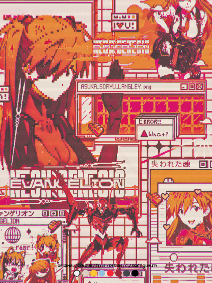 像素風復古EVA動漫明日香潮牌周邊純棉短袖上衣T恤衫夏季寬鬆百搭