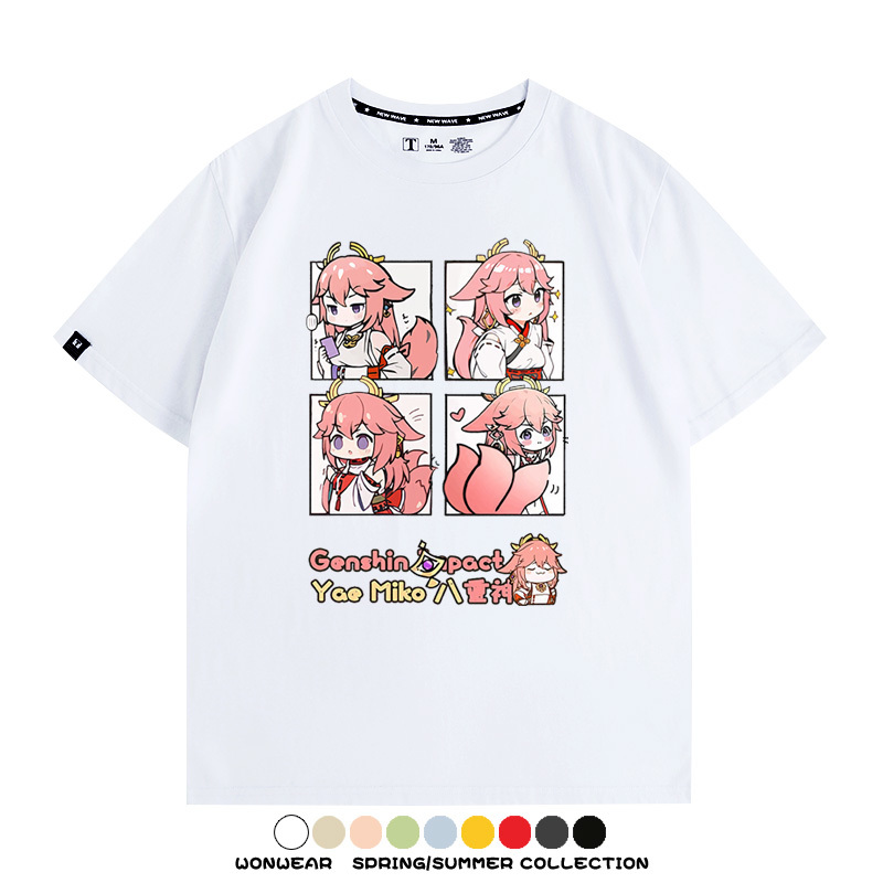 原神遊戲散兵可莉芙寧娜胡桃可愛Q版二次元周邊夏男純棉T恤衫短袖
