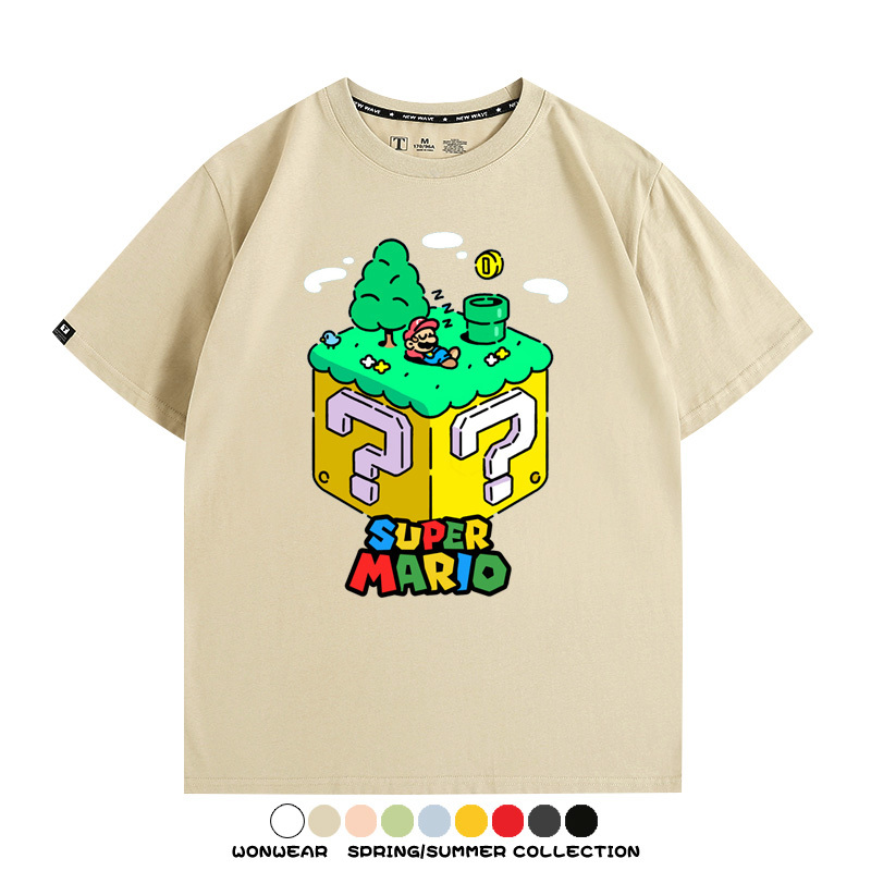 超級瑪麗瑪利歐遊戲卡通任天堂T恤純棉夏季男潮百搭短袖情侶寬鬆
