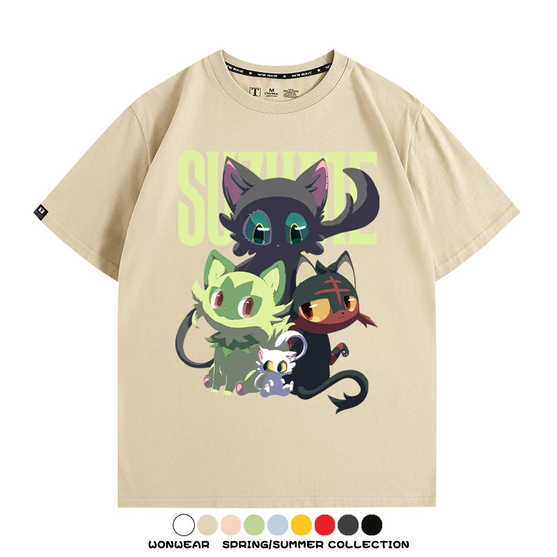 鈴芽之旅精靈寶可夢新葉喵聯名 親子情侶裝寬鬆短袖T