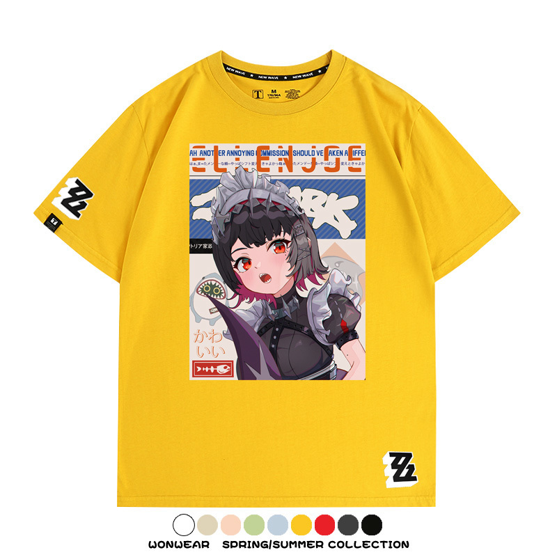 絕區零遊戲鯊魚妹艾蓮聯名款短袖夏季青少年男潮純棉寬鬆百搭T恤