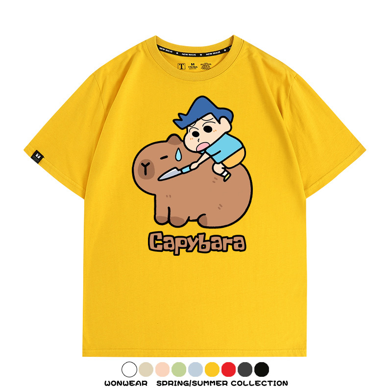 蠟筆小新卡皮巴拉水豚 親子情侶裝寬鬆短袖T