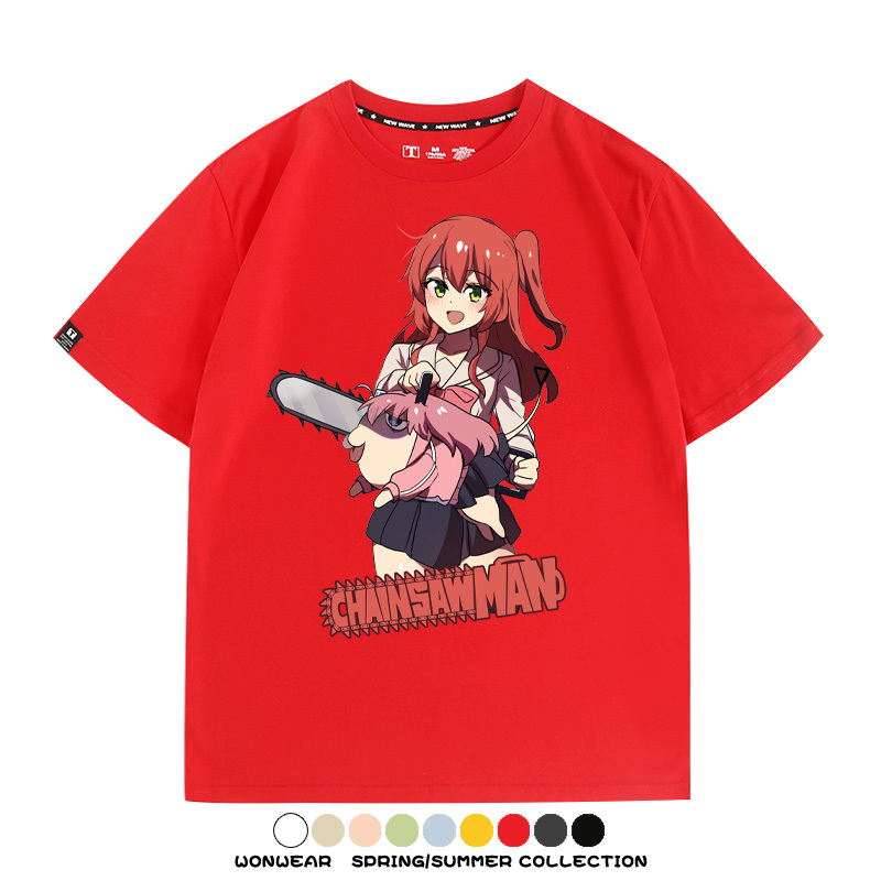 孤獨搖滾後藤一里聯名啵奇塔鏈鋸人 親子情侶寬鬆短袖T