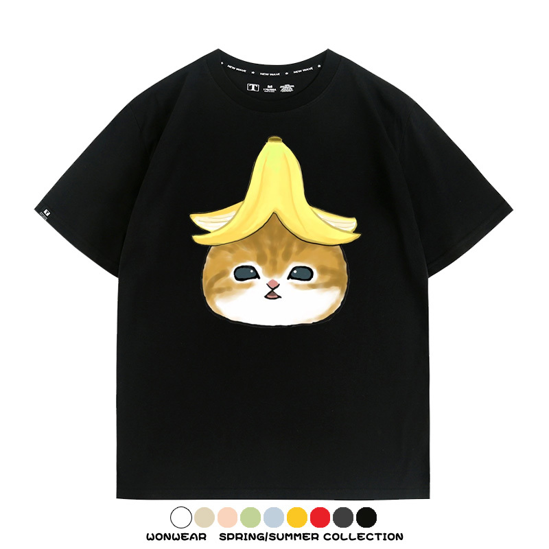 香蕉貓福珊迪情侶裝短袖上衣服日系二次元喵聯名半袖動物半袖男t恤夏