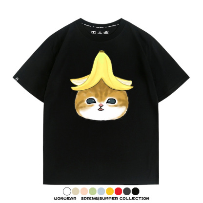 香蕉貓福珊迪情侶裝短袖上衣服日系二次元喵聯名半袖動物半袖男t恤夏