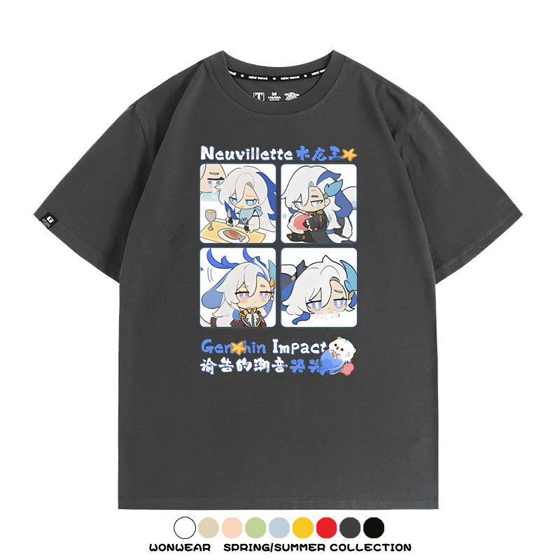 原神遊戲散兵可莉芙寧娜胡桃可愛Q版二次元周邊夏男純棉T恤衫短袖