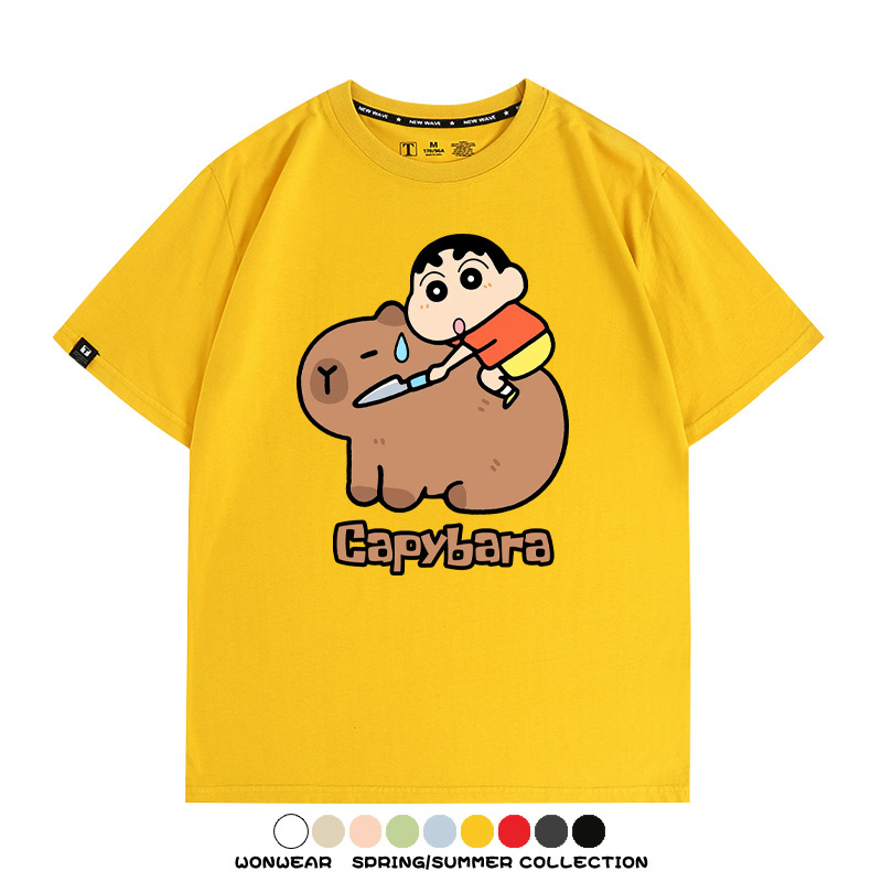 蠟筆小新卡皮巴拉水豚 親子情侶裝寬鬆短袖T