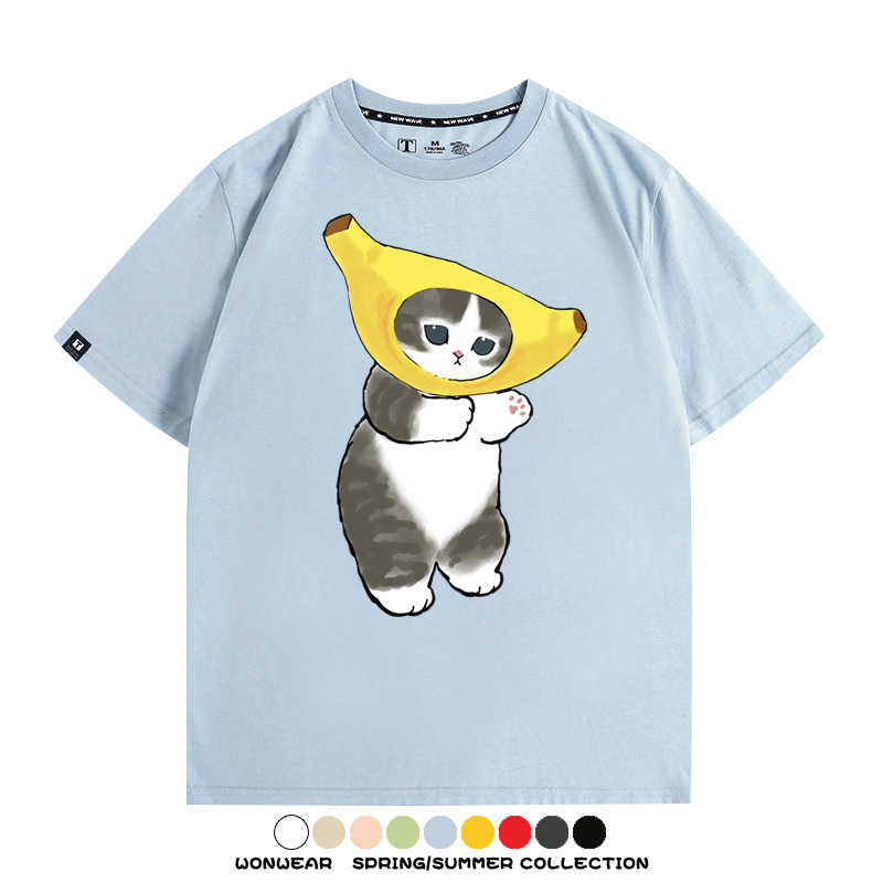 香蕉貓福珊迪情侶裝短袖上衣服日系二次元喵聯名半袖動物半袖男t恤夏
