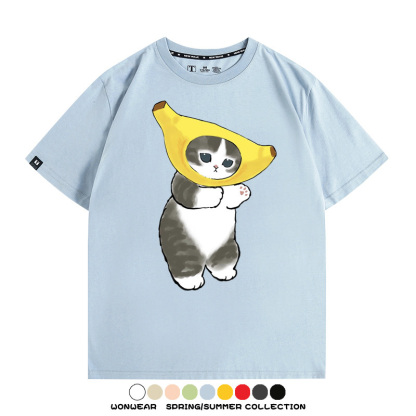 香蕉貓福珊迪情侶裝短袖上衣服日系二次元喵聯名半袖動物半袖男t恤夏