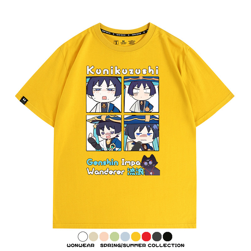 原神遊戲散兵可莉芙寧娜胡桃可愛Q版二次元周邊夏男純棉T恤衫短袖