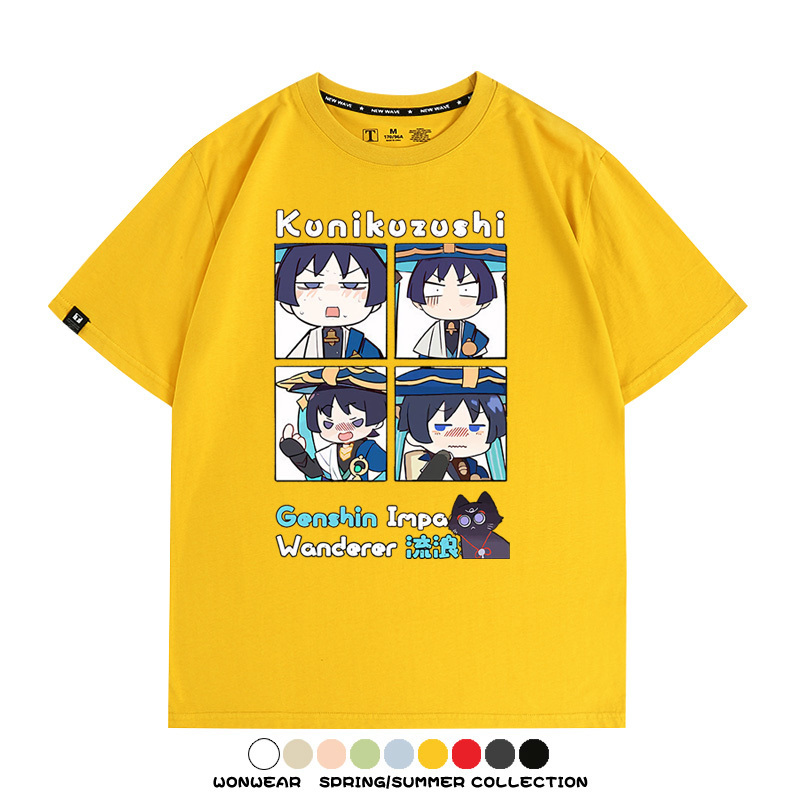 原神遊戲散兵可莉芙寧娜胡桃可愛Q版二次元周邊夏男純棉T恤衫短袖