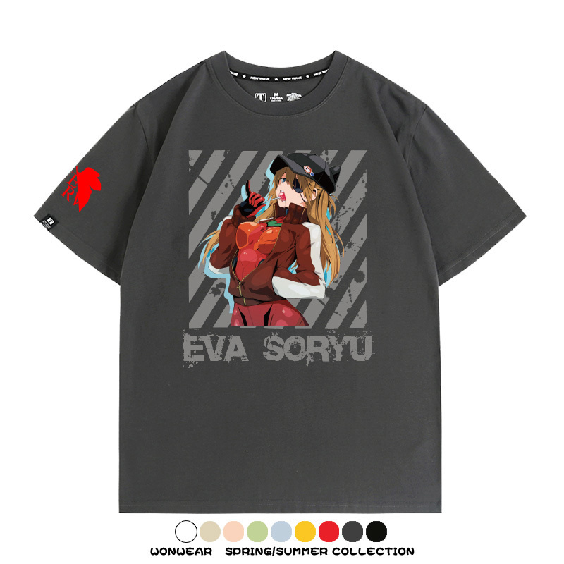 明日香日系潮牌聯名短袖動漫EVA周邊落肩純棉T恤夏青少年情侶上衣