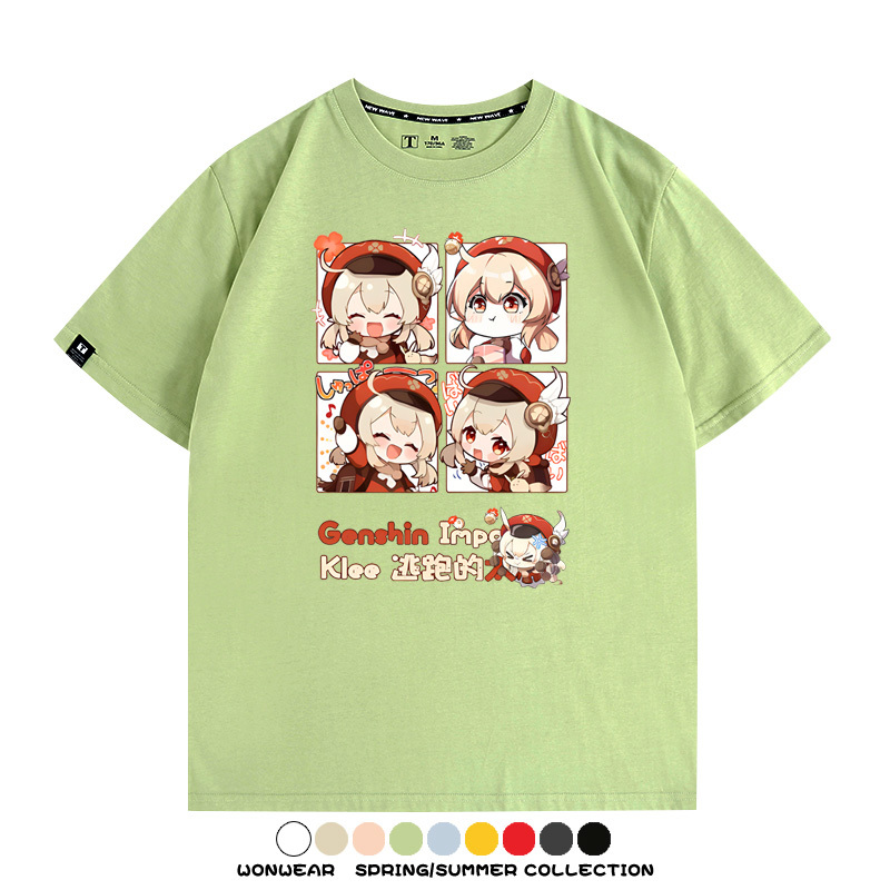 原神遊戲散兵可莉芙寧娜胡桃可愛Q版二次元周邊夏男純棉T恤衫短袖