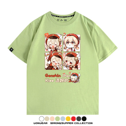 原神遊戲散兵可莉芙寧娜胡桃可愛Q版二次元周邊夏男純棉T恤衫短袖