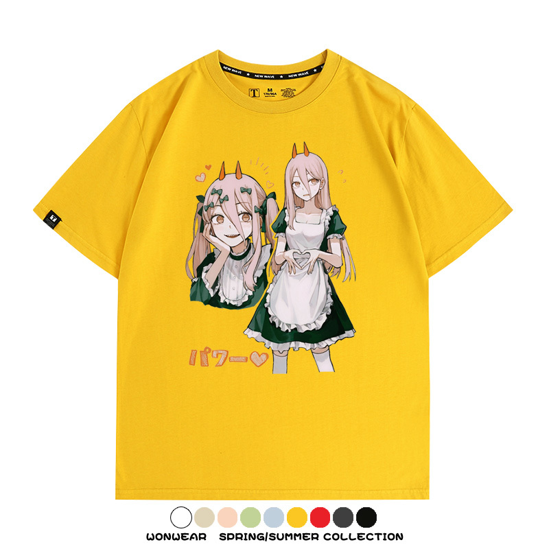 鏈鋸人動漫帕瓦聯名動漫周邊二次元情侶短袖夏季純棉T恤男潮百搭