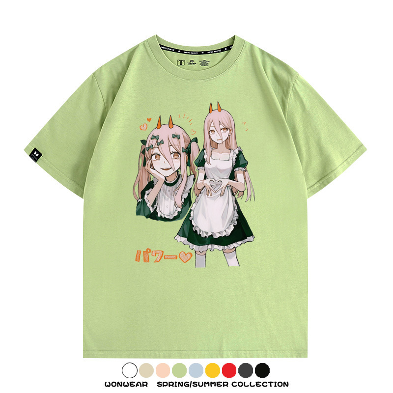 鏈鋸人動漫帕瓦聯名動漫周邊二次元情侶短袖夏季純棉T恤男潮百搭