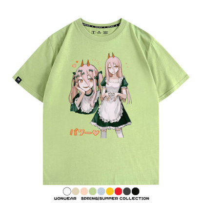 鏈鋸人動漫帕瓦聯名動漫周邊二次元情侶短袖夏季純棉T恤男潮百搭