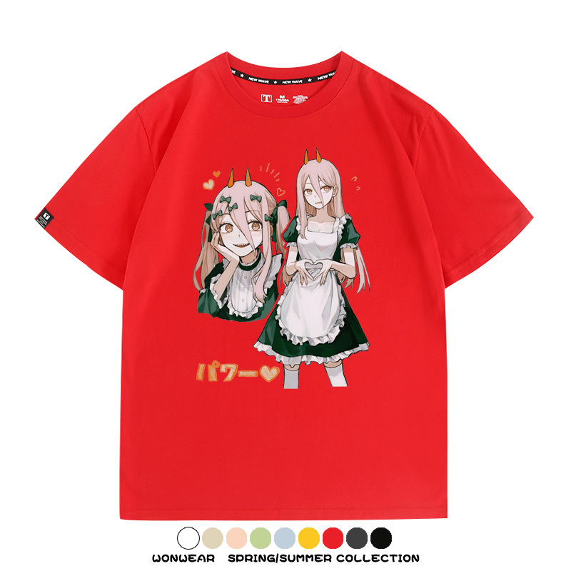 鏈鋸人動漫帕瓦聯名動漫周邊二次元情侶短袖夏季純棉T恤男潮百搭