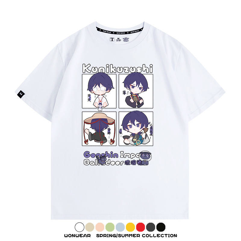 原神遊戲散兵可莉芙寧娜胡桃可愛Q版二次元周邊夏男純棉T恤衫短袖