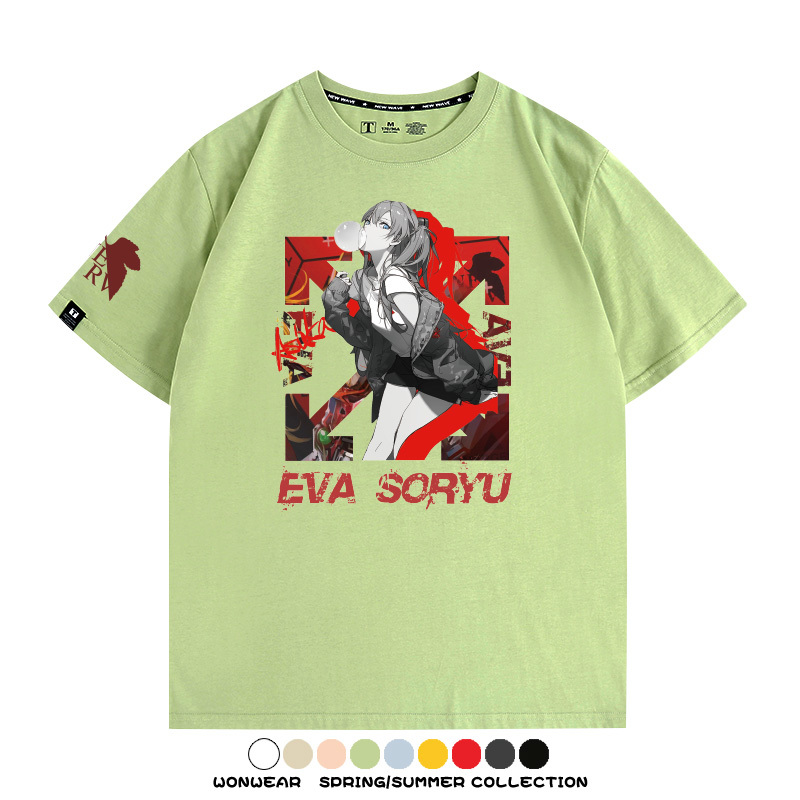 明日香日系潮牌聯名短袖動漫EVA周邊落肩純棉T恤夏青少年情侶上衣