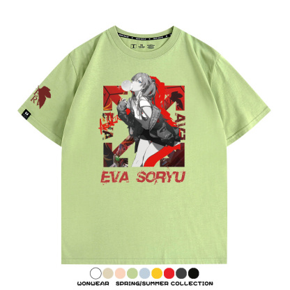 明日香日系潮牌聯名短袖動漫EVA周邊落肩純棉T恤夏青少年情侶上衣