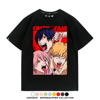 鏈鋸人電次帕瓦動漫聯名 親子情侶裝寬鬆短袖T