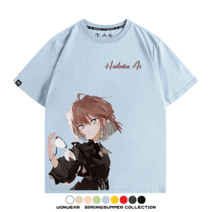 名偵探柯南灰原哀小蘭潮牌情侶原畫聯動周邊短袖夏季純棉T恤寬鬆