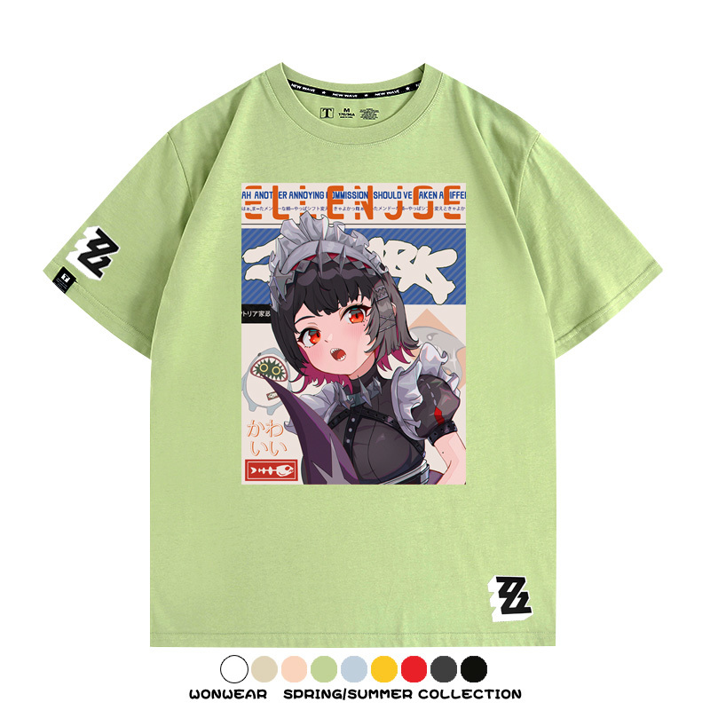 絕區零遊戲鯊魚妹艾蓮聯名款短袖夏季青少年男潮純棉寬鬆百搭T恤