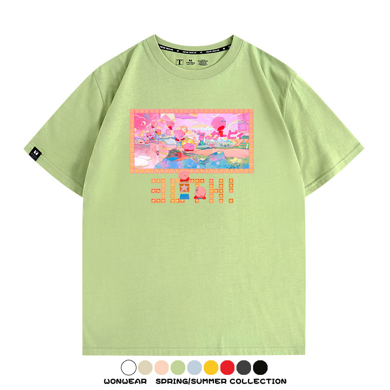 星之卡比任天堂周邊粉色惡魔可愛卡通T恤衫夏季男潮純棉短袖上衣