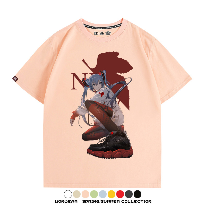 初音未來聯名明日香情侶裝t恤衫EVA二次元動漫周邊純棉短袖上衣服