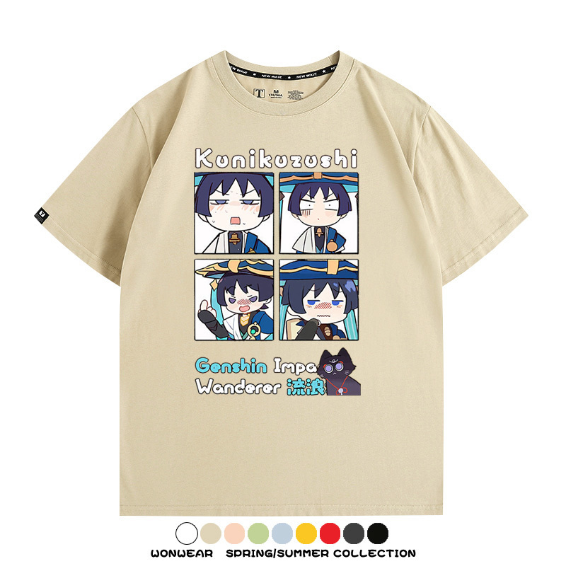 原神遊戲散兵可莉芙寧娜胡桃可愛Q版二次元周邊夏男純棉T恤衫短袖