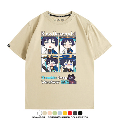 原神遊戲散兵可莉芙寧娜胡桃可愛Q版二次元周邊夏男純棉T恤衫短袖