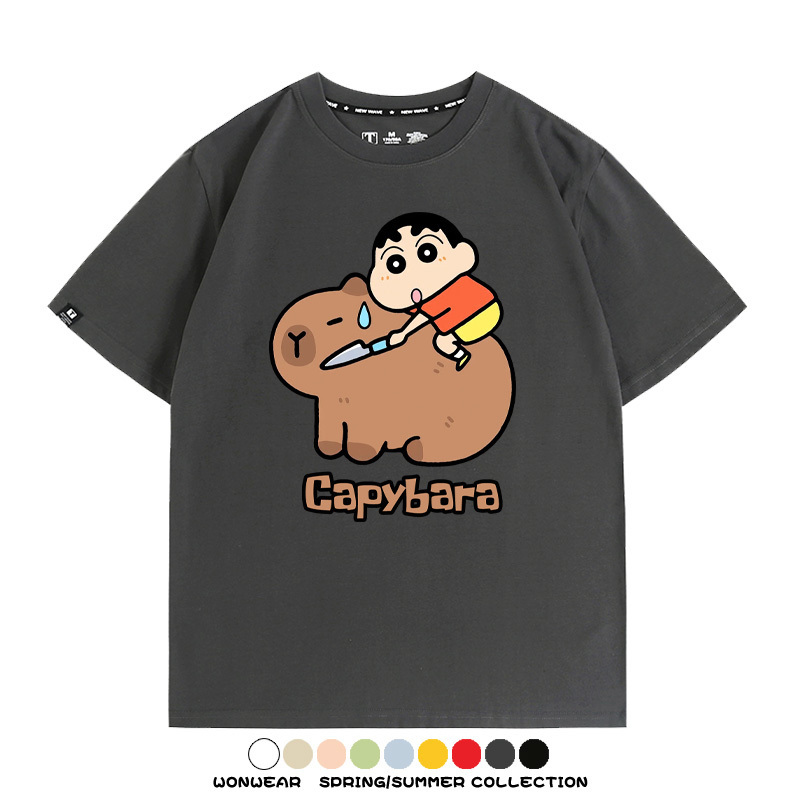 蠟筆小新卡皮巴拉水豚 親子情侶裝寬鬆短袖T