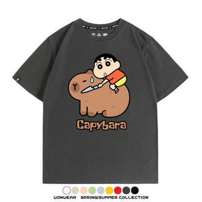 蠟筆小新卡皮巴拉水豚 親子情侶裝寬鬆短袖T