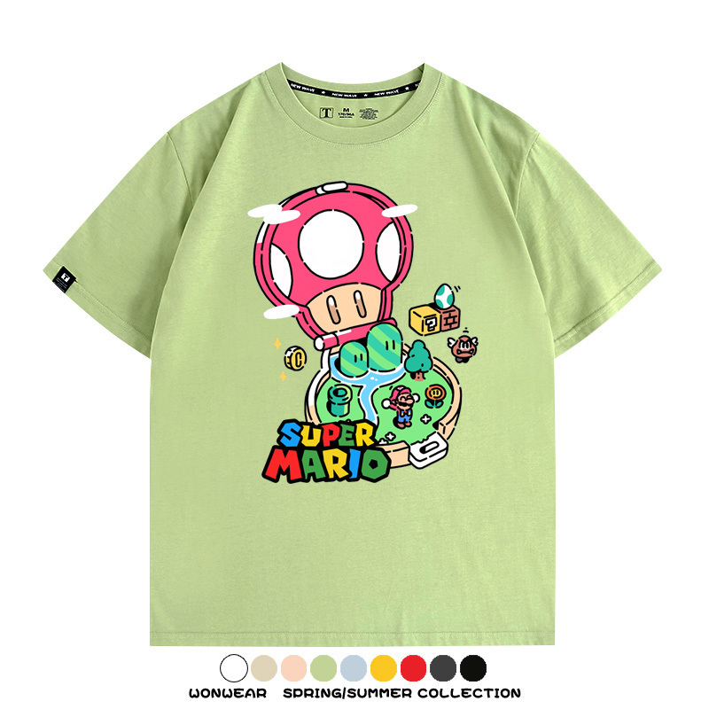 超級瑪麗瑪利歐遊戲卡通任天堂T恤純棉夏季男潮百搭短袖情侶寬鬆