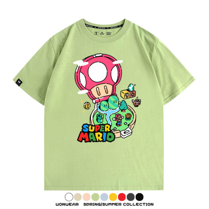 超級瑪麗瑪利歐遊戲卡通任天堂T恤純棉夏季男潮百搭短袖情侶寬鬆